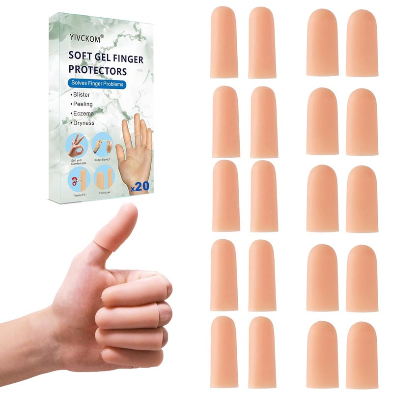YIVCKOM Gel Finger Cots, Silicone Finger Protectors, Fingertip Bandages Band-aids for Dry Skin, Cracked Fingertip Treatment,Thumb Protector Covers for Hand Eczema Finger Arthritis (20pcs) - Image 1